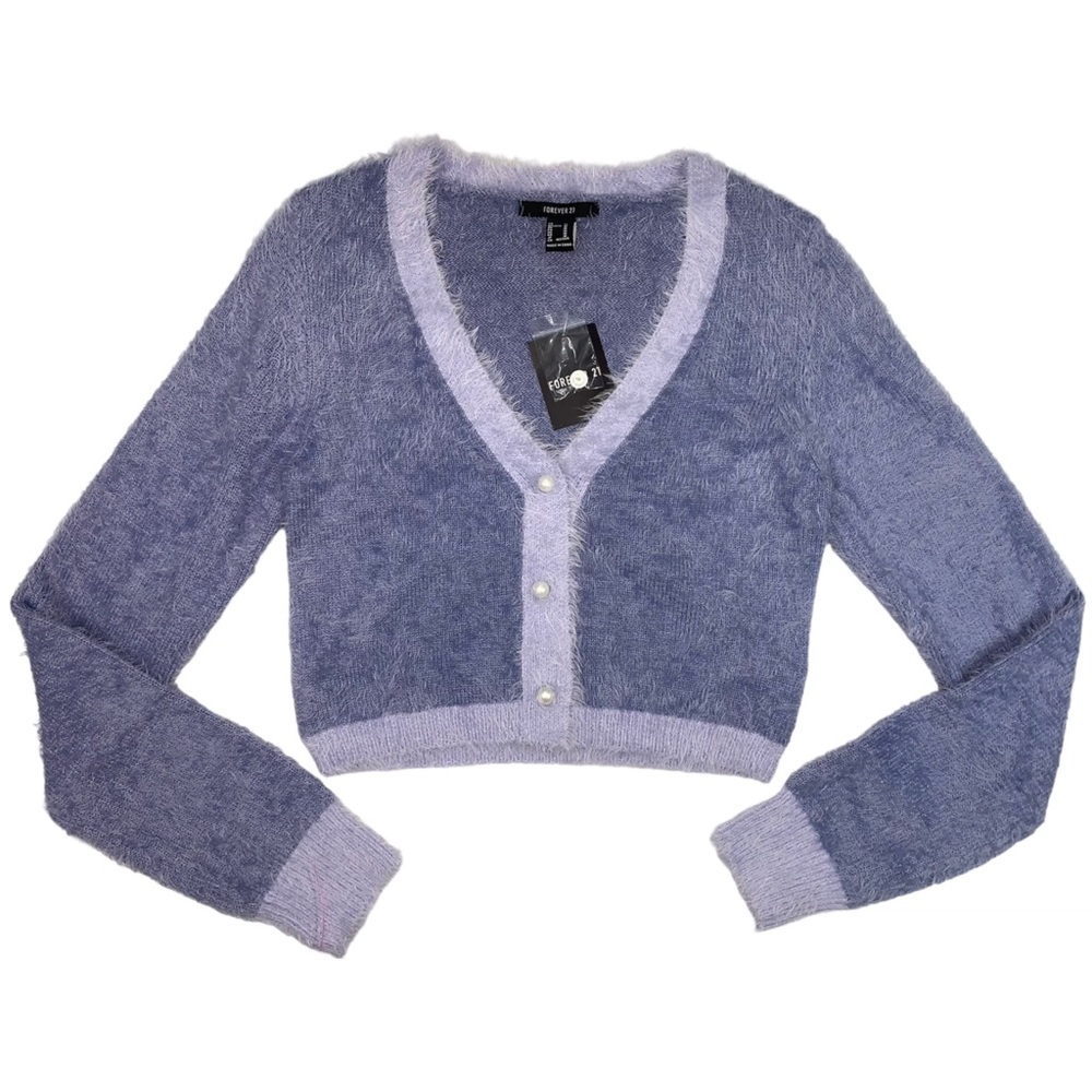 Forever 21 Purple Y2K Fuzzy Crop Cardigan Sweater